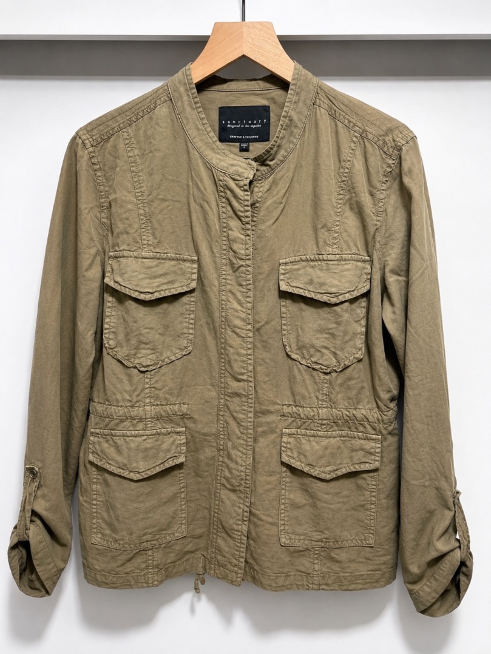 Sanctuary Olive Utility Safari Jacket Large Lyocell Military Cargo
